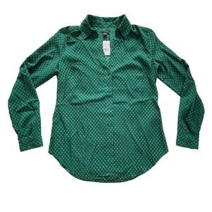 LAUREN | NWT Ann Taylor S Green Diamond Print Long Sleeve Button Up Shirt Blouse